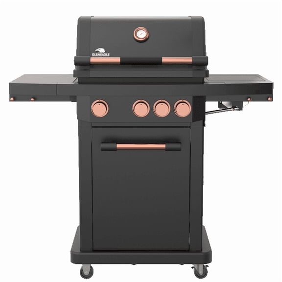 Gleneagle Propane Gas Grill, 4-Burner Cabinet, Infrared Side Searing Burner, Cast Aluminum, Black
