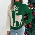 thumbnail image 5 of GUZOM Sweaters Womens Christmas Reindeer Turtleneck Sweater - Color Block Loose Fit Acrylic Green Pullover for Holiday Parties, Family Gatherings & Daily Winter Wear,Size XL, 5 of 8