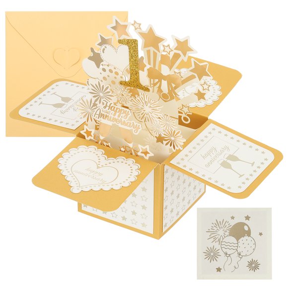 Carte de 1 An d'Anniversaire, Cartes Joyeux Anniversaire Carte d'Anniversaire de Mariage pour Épouse Hommes Elle, Ton Or