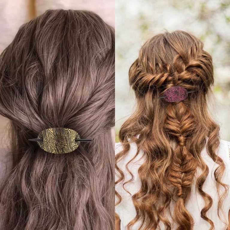 Kehuo Leather Hair Pin with Stick - Oval Faux Leather Hair  display picture 3