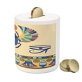 thumbnail image 3 of Egyptian Print Piggy Bank, Antique Historical Culture of Scarab Eye Ornaments, Ceramic Coin Bank Money Box for Cash Saving, 3.6" X 3.2", Multicolor, by Ambesonne, 3 of 4