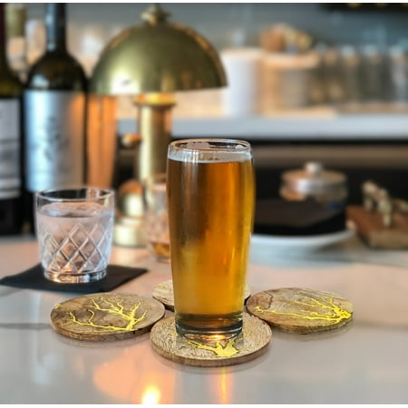 

Mascot Hardware Coaster Set Round Thunder Crack Yellow Wooden Coaster Table top Protection | Cup Coasters | Tea Coasters | Table Coasters | Drink Coasters | (Pack of 4 pcs)