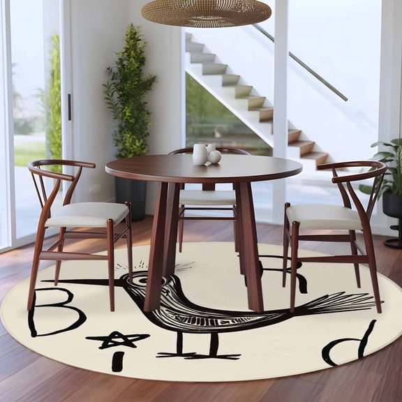 Bird 5ft Round Rug for Dining Table for 4 People Under Table Placement, Cray Style Bird Washable Non Slip Circle Area Rug