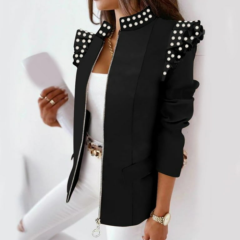 Dezsed Womens Blazer Dress Women Business Attire Solid Color Long Sleeve  Zipper Slimming Cardigan Coat Jacket Top Black B M - Walmart.com