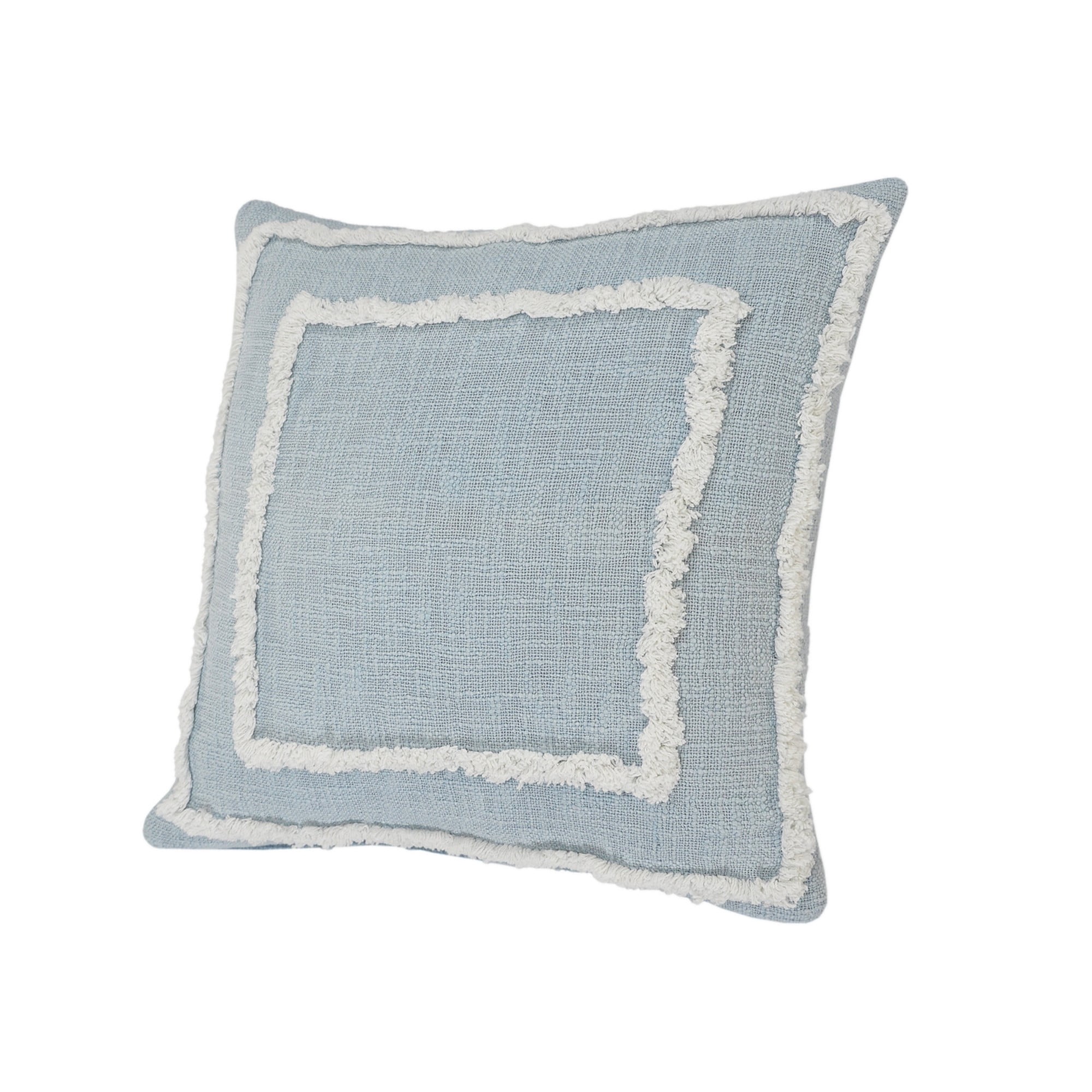 Laddha Home Designs Geometric Bordered Loomed Square Cotton Throw Pillow Cover - 20" - Sky Blue and