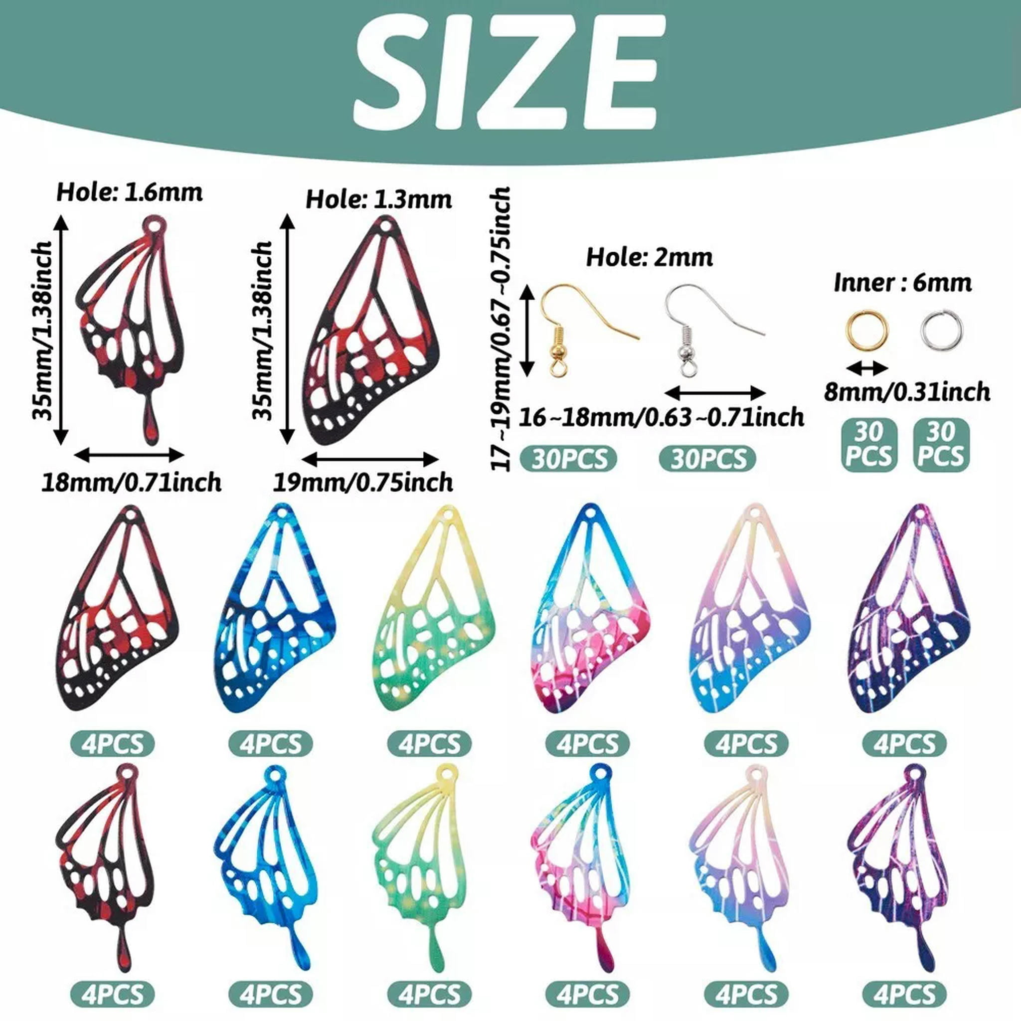 U8MO 1 Box Stainless Steel Pendants Filigree Butterfly Wing Dangle Earring Making Kit