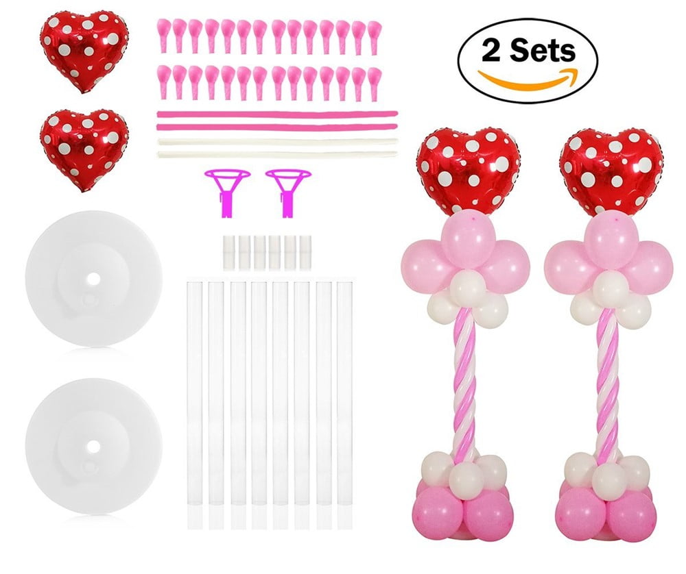 2 Set Red Love Hearts Balloon Column Stands Base And Pole Kit 45
