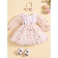 thumbnail image 3 of Yunliwuli Girls Autumn Casual A-line Dress Long Sleeve O Neck Flower Embroidery Tulle Princess Dress with Headband, 3 of 10