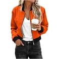 thumbnail image 2 of CBASIHI Womens Cropped Bomber Jackets- Lightweight Long Sleeve Fall Hiking Traveling Casual Waterproof Windbreaker Jackets Orange Size 2XL, 2 of 9