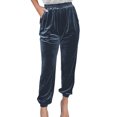 thumbnail image 3 of Pantalones con puños cónicos para mujer, bolsillos laterales, pierna recta de Color puro, pantalones informales con puños ceñidos y cintura elástica, 3 of 5