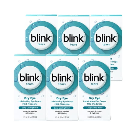 6 Pack - Blink Tears Lubricating Eye Drops – Long-Lasting Hydration for Mild to Moderate Dry Eyes, Moisturizes & Soothes with Hyaluronate, 1 Fl Oz