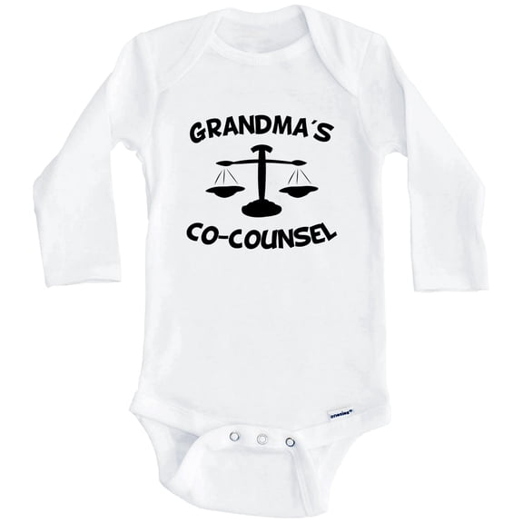 Grandma's Co-Counsel Funny Lawyer One Piece Baby Bodysuit (Long Sleeve), 0-3 Months White