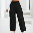 thumbnail image 2 of Lenpel Cargo Pants for Women Elastic High Waisted Drawstring Wide Leg Pants Baggy Casual Trousers with Pockets, 2 of 5
