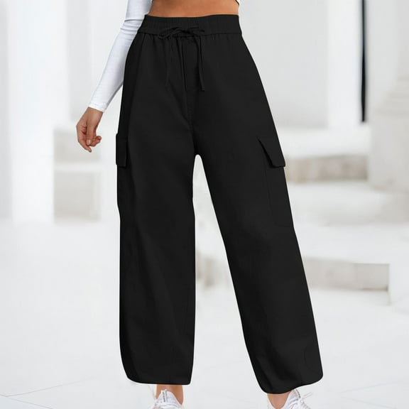 lulshou Plus Size Cargo Pants for Women Vintage Workwear High-Waisted Thin Loose Lengthened Straight Leg Work PantsTrousers
