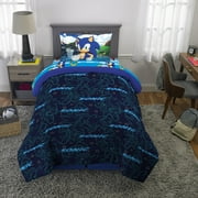 Sonic the Hedgehog Kids 4 Piece Blue Reversible Comforter, Bed in a Bag, Twin