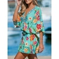 thumbnail image 3 of Cupshe Women's Mini Dress V Neck Floral Half Dolman Sleeve Belted Loose Fit Short Summer Beach Dress, Size XS-XL, 3 of 6