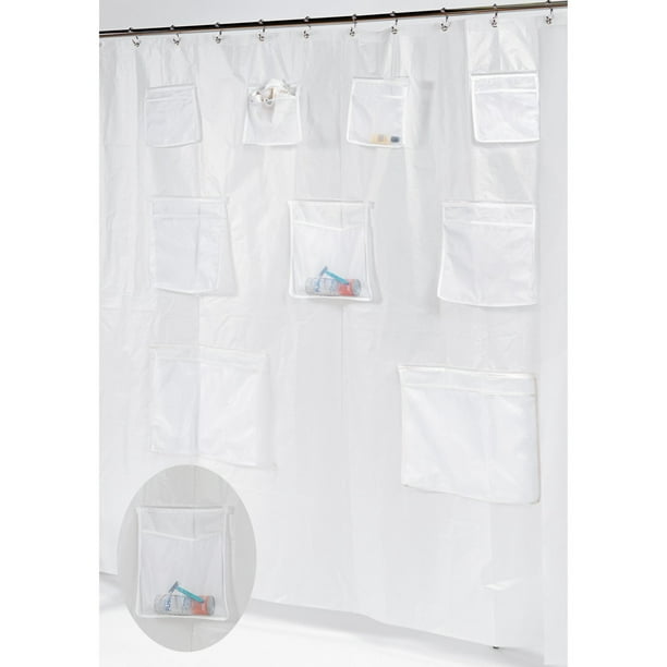 Pockets Peva Shower Curtain In Super, Shower Curtain Storage