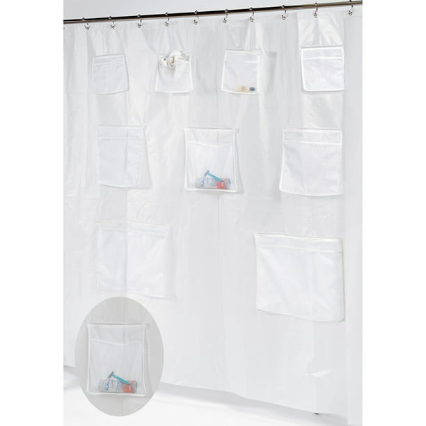 Pockets Peva Shower Curtain In Super Clear Com Pockets Peva Shower Curtain In Super, Shower Curtain Storage
