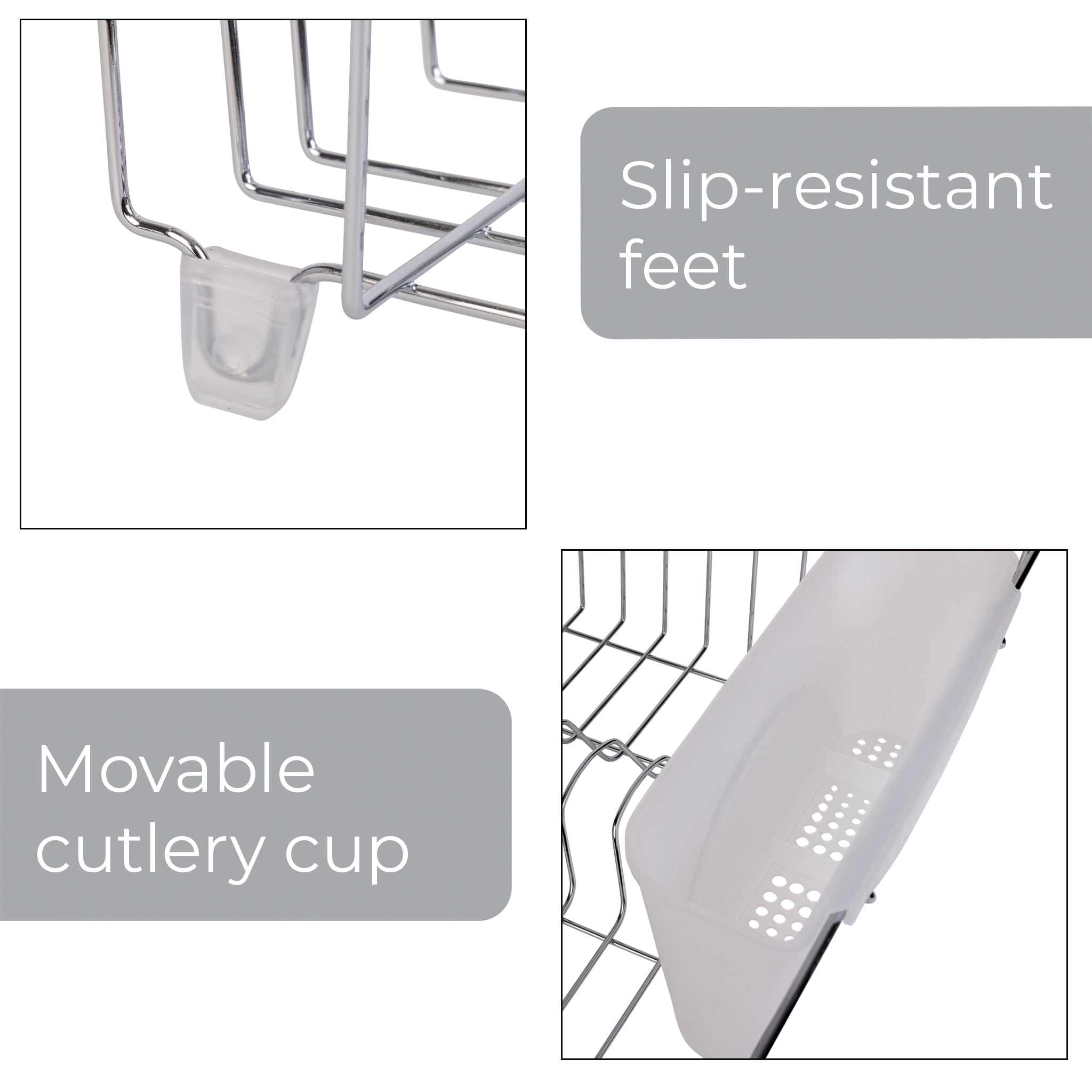 Mainstays Stainless Steel Kitchen Dish Drying Rack and Drainer, Rust-Resistant Countertop Dish Rack Organizer for Plates, Bowls, Cups and Utensils