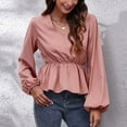 thumbnail image 4 of Womens Clearance under $10 2025 Clearance! asdoklhq Womens Plus Size Tops Clearance,Women's Autumn And Winter V-Neck Lantern Sleeve Chiffon Shirt Solid Color Waist Long-Sleeved Top, 4 of 9