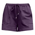 thumbnail image 4 of vigerkar Women's Linen Shorts Casual Summer Shorts High Waisted Comfy Pull On Shorts with Pockets Purple, XXL, 4 of 4