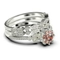 thumbnail image 2 of Beautiful 2.25 Carat Round Cut Morganite And Diamond Moissanite Floral Engagement Ring, Antique Wedding Ring, Two Matching Band in 925 Sterling Silver With 18k White Gold Plating, Gift For Her, 2 of 4