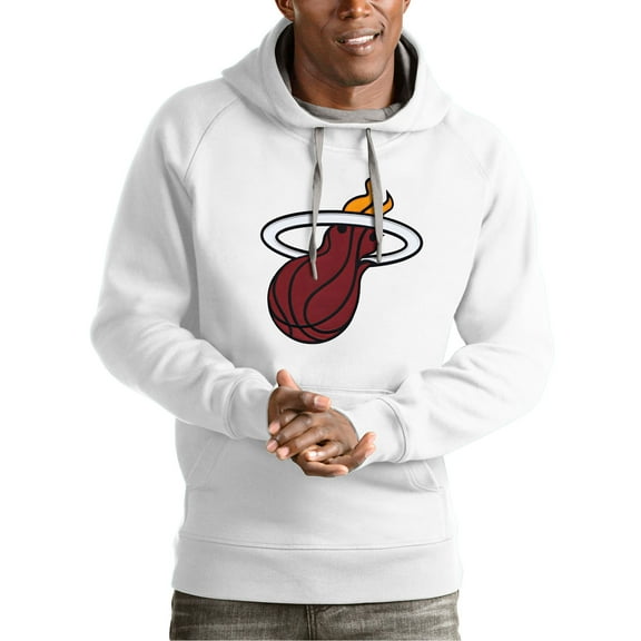 Men's Antigua White Miami Heat Team Logo Victory Pullover Hoodie