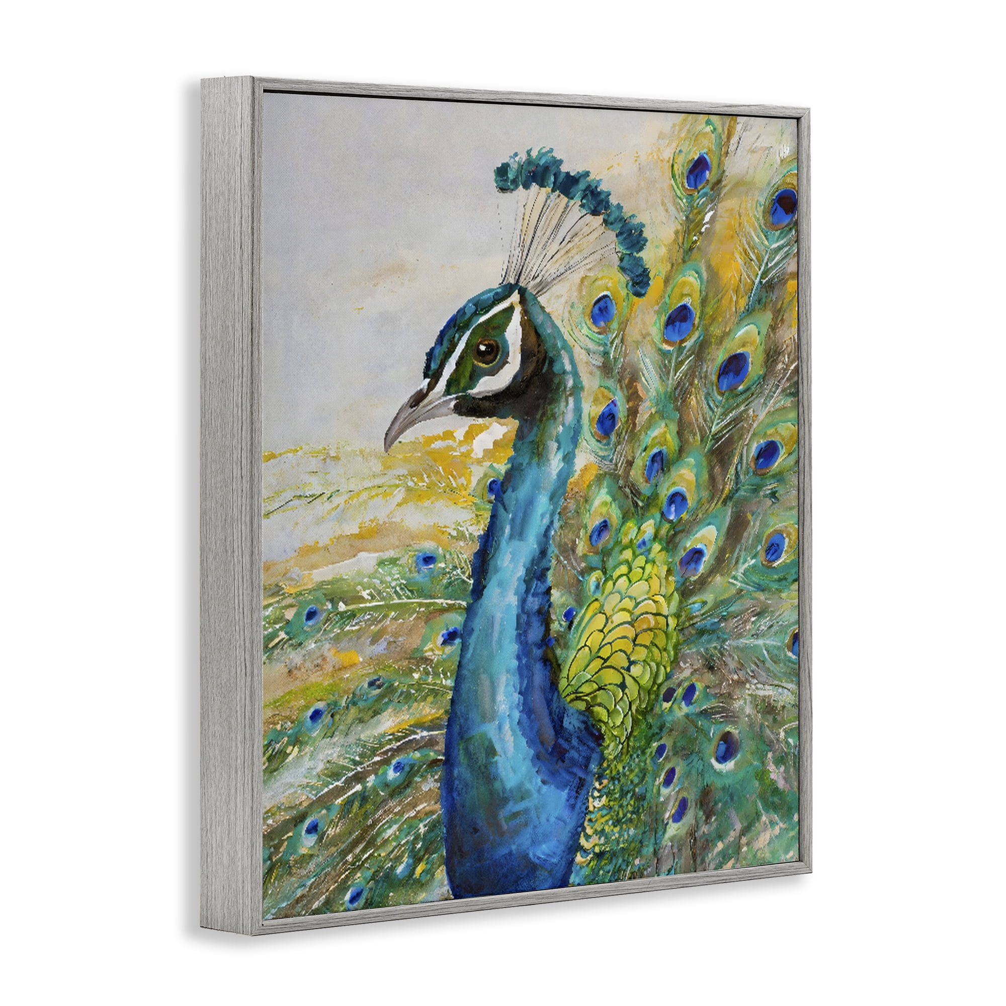 Stupell Industries Regal Blue Peacock Feathers Gray Framed Giclee Art, design by Creative Studio