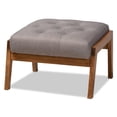 thumbnail image 1 of Bowery Hill Mid-Century Grey Upholstered Walnut Finished Wood Footstool, 1 of 9