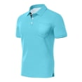 thumbnail image 4 of Polo Shirts for Men Cotton Pique Short Sleeve Golf Shirts with Pocket Classic Casual Moisture Wicking Polos Cyan 4XL, 4 of 5