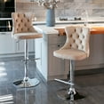 thumbnail image 3 of ODUSE-DAILY Velvet Swivel Bar Stools Set of 4 with Upholstered Back, 25-33 Inch Height Adjustable, Bar Chairs for Counter Height Bar Height Kitchen Island Pub (4Pcs, Silver Base, Khaki), 3 of 12