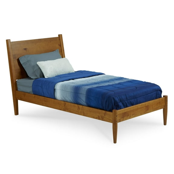 Camaflexi Mid Century Platform Bed Wood Panel Bed Frame with Headboard, Twin, Castanho