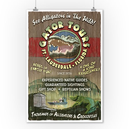 Florida Vintage Poster (Ft. Lauderdale, Florida - Alligator Tours Vintage Sign - Lantern Press Poster (9x12 Art Print, Wall Decor Travel)