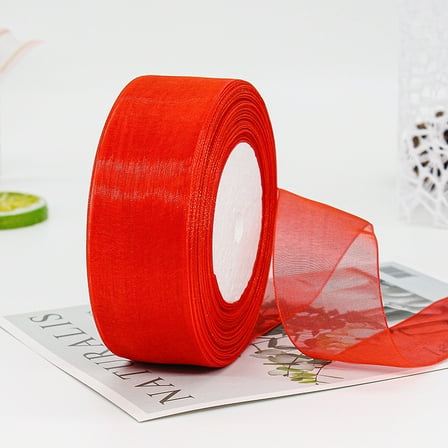 ERDOUY 50 Yard 1.6 Inch Wide Sheer Organza Ribbon, Chiffon Tulle Mesh Style for Gift Wrapping, Christmas Tree Decor & DIY Crafts, Weddings, Red