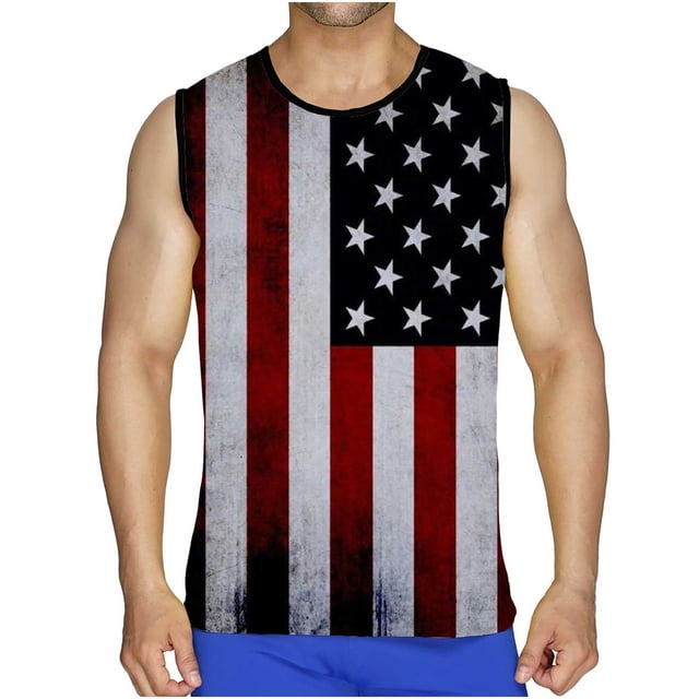 DPTALR Men Casual Round Neck Pullover Flag 3D Digital Printing T-shirt Tops Vest