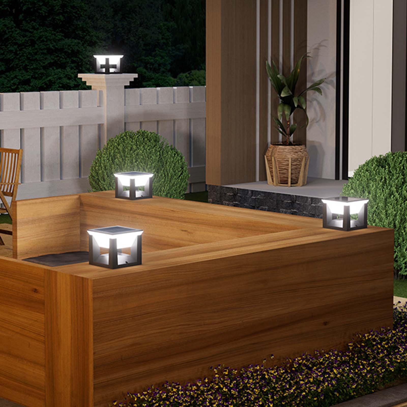 Solar Post Light Outdoor 4.17" Column Lamp , Modern Fence Cap Deck Pillar Lights Solar Powered Waterproof Exterior Patio Garden Landscape Lighting Fixture for Yard Entrances Flat Surface Decoration