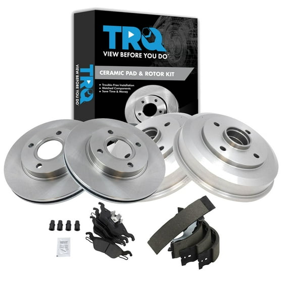 TRQ Front and Rear Brake Pad & Rotor,Shoe & Drum Kit BKA37077 Fits Select 2000-2004 Ford Focus