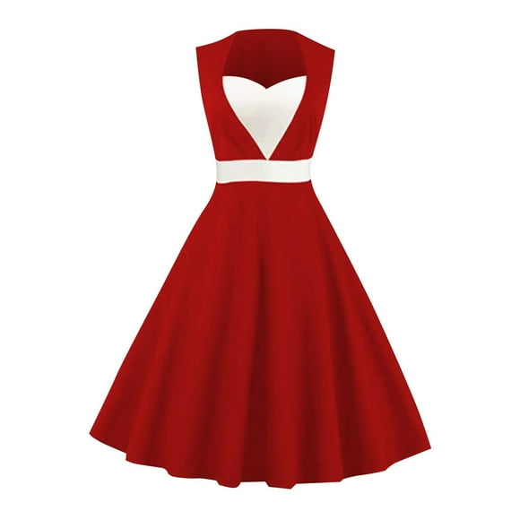 TSADFHJI Black Skirt Women Holiday Women's Color Block Sleeveless Dress Patchwork Evening Gown L Red
