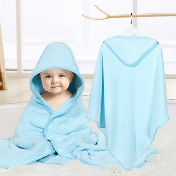 MONEHANE Baby Bath Towel, Absorbent Large Hooded Towel for Kids, Newborn, Babie, Toddler, Infant, Pure Blue, 31.5 x 31.5 inch