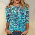 thumbnail image 5 of Womens Tops 3/4 Sleeve Casual Summer Floral Print Tunic Womens Tops Sexy Crewneck Slim Fit Half Sleeve Women's T-Shirts Spring Blouses for Women Dressy Casual Sexy Plus Size, 5 of 5