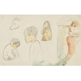 thumbnail image 2 of Gauguin, Paul 32x22 White Modern Wood Framed Museum Art Print Titled - Sketches of Crouching and Standing Figures, a Pig, and a Hut at Water?s Edge, 2 of 4
