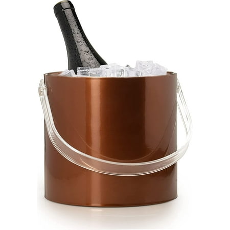 

Hand Made In USA Copper Double Walled 3-Quart Insulated Ice Bucket With Clear Lucite Lid and Handle