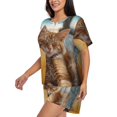 thumbnail image 3 of Womens Pajama Sets With Pocket, Relaxing Cat With Orange Juice Lounge Sets Short Sleeve Sleepwear PJ Sets for Women, 3 of 6