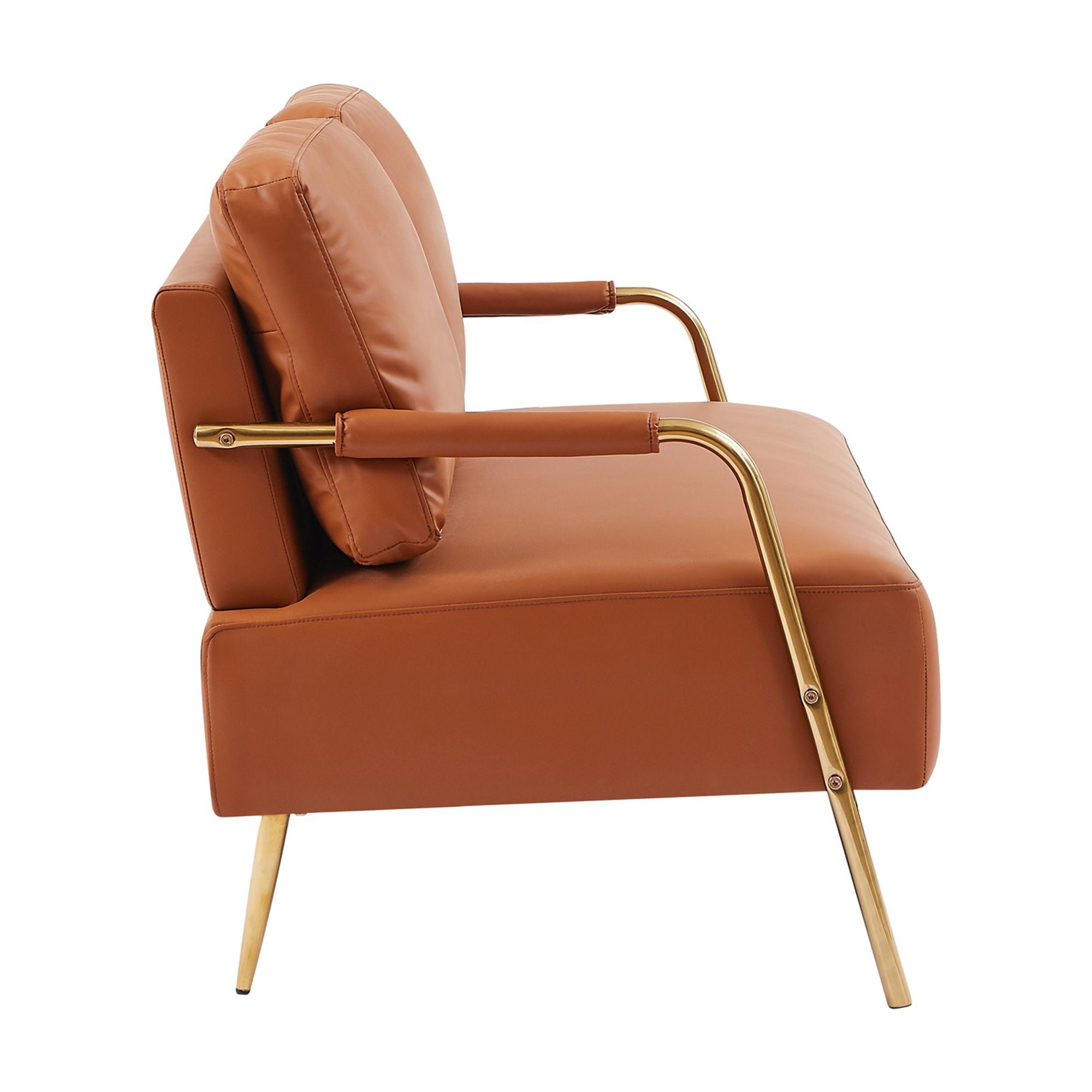 Miniyam Small Upholstered Lovesea,2-seater Couch with Removable Back Cushion and Metal Leg,Brown