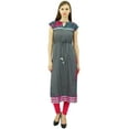 thumbnail image 2 of Bimba Women's Indian Kurti Cap Sleeve Double Layer Straight Kurta With Drawstring Waist, 2 of 8