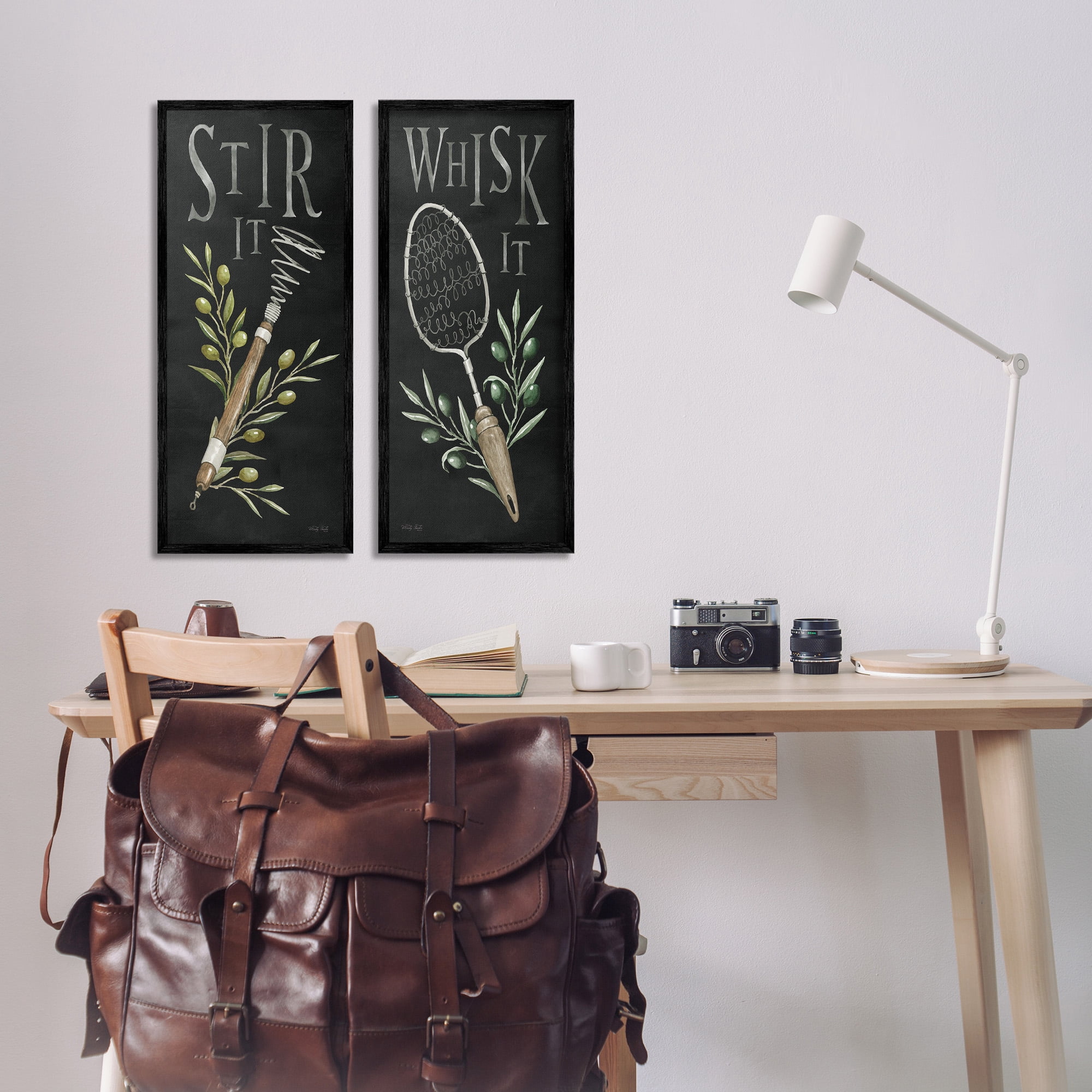 Stupell Industries Vintage Kitchen Phrases Botanical & Floral Painting Black Framed Art Print Wall Art, 10 x 24, Set of 2