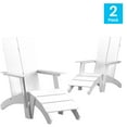 thumbnail image 3 of BizChair Set of 2 Modern All-Weather Poly Resin Wood Adirondack Chairs with Foot Rests in White, 3 of 12