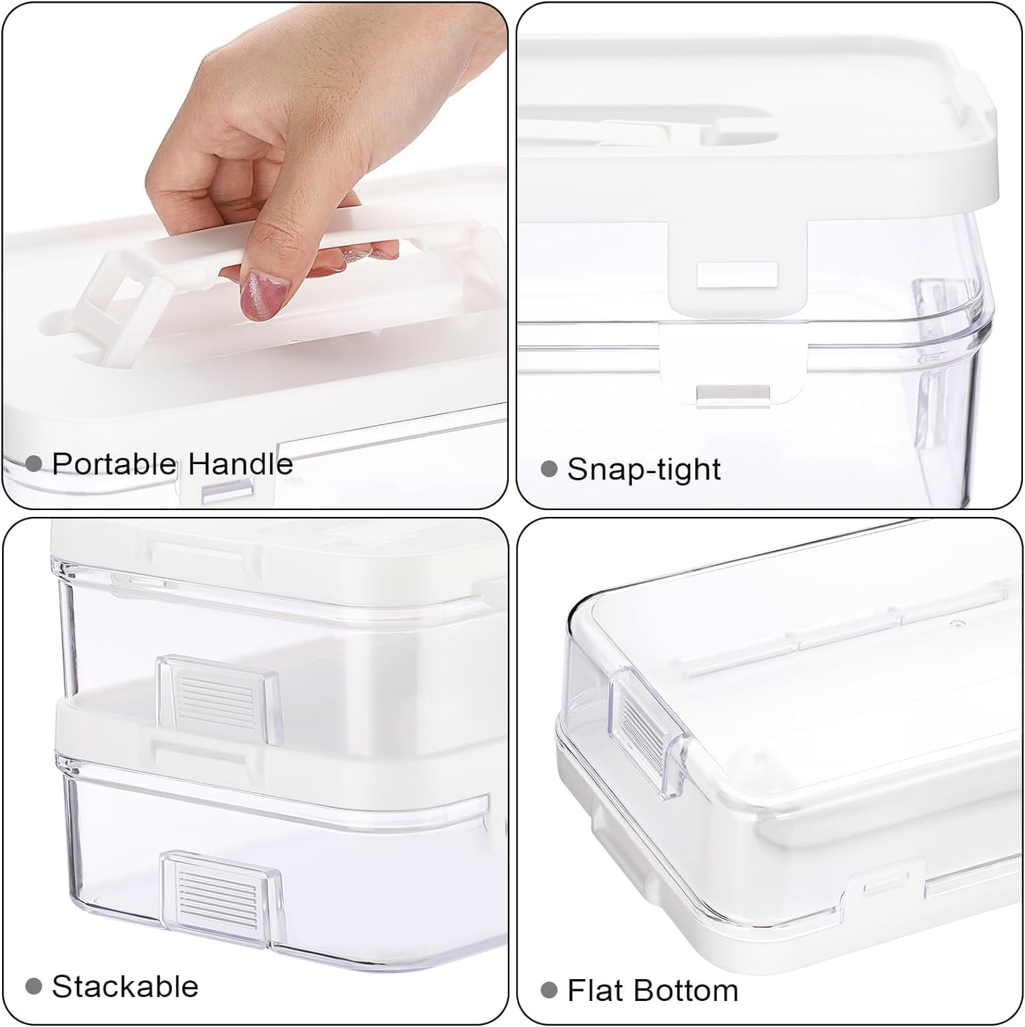 Clear Plastic Storage Container with Lid & Handle, Multipurpose Craft Organizers and Storage Box, Easy Carry & Stack Flat Storage Box for Pencils Markers Crayons Sticky Notes, 1 Pack