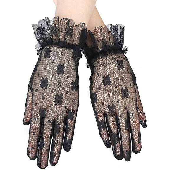 PIKADINGNIS Women Lace Gloves Short Wedding Gloves Elegant Prom Floral Bridal Gloves 1920s Opera Dance Tea Party Cosplay