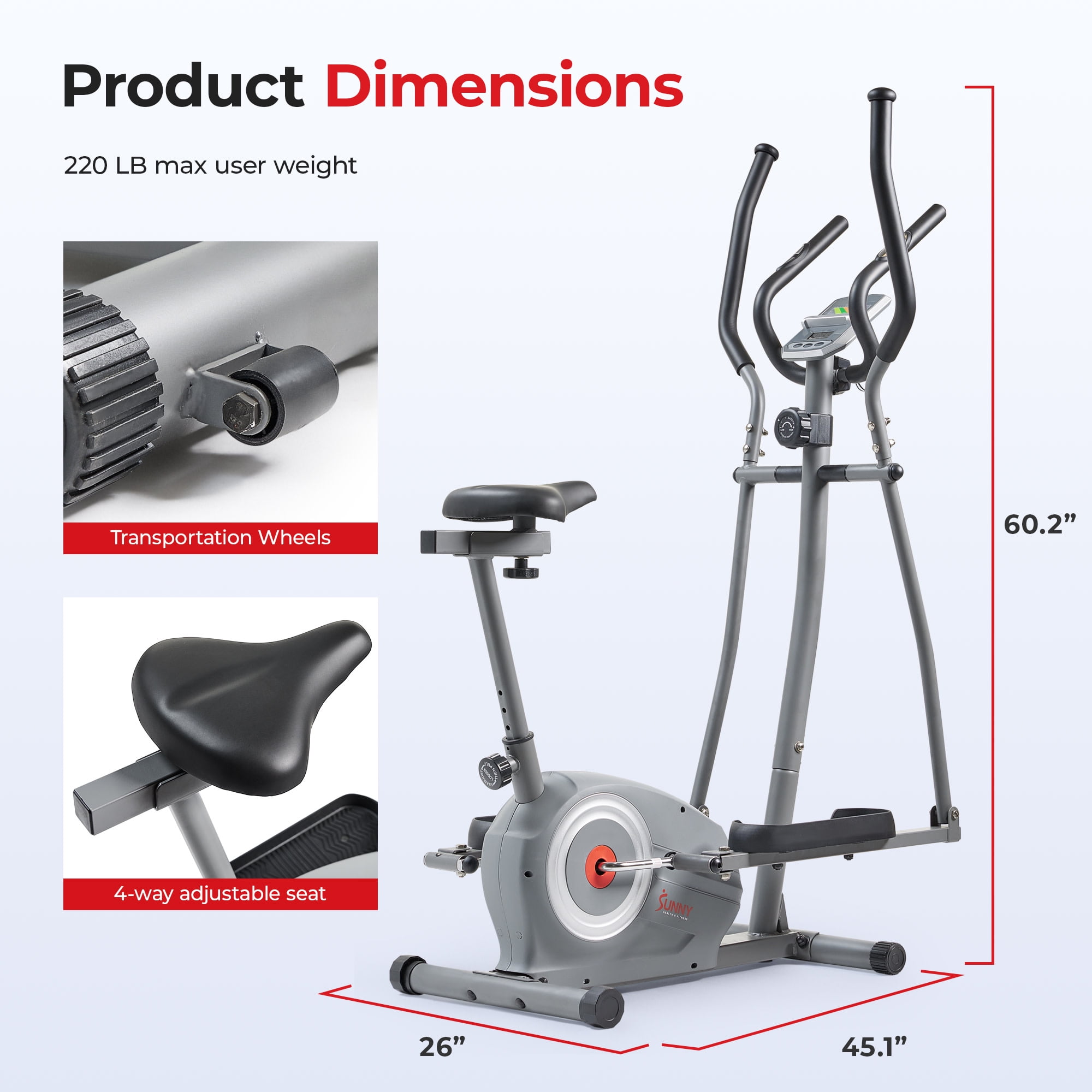 Sunny Health & Fitness Elliptical SMART Essential Interactive Series Elliptical Cross Trainers with Free SunnyFit® App